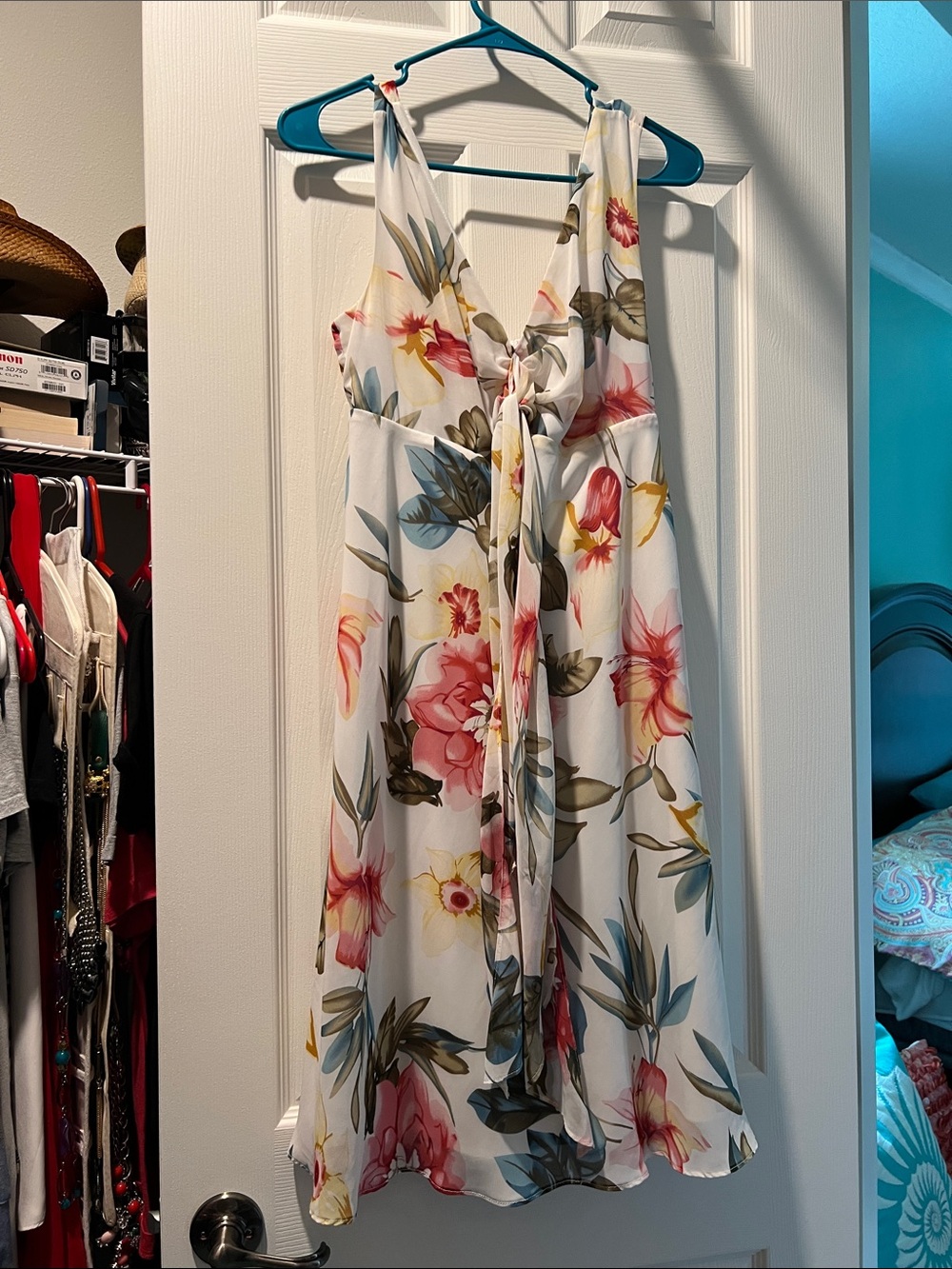VENUS White Floral Midi Dress with Pink & Yellow Blooms
